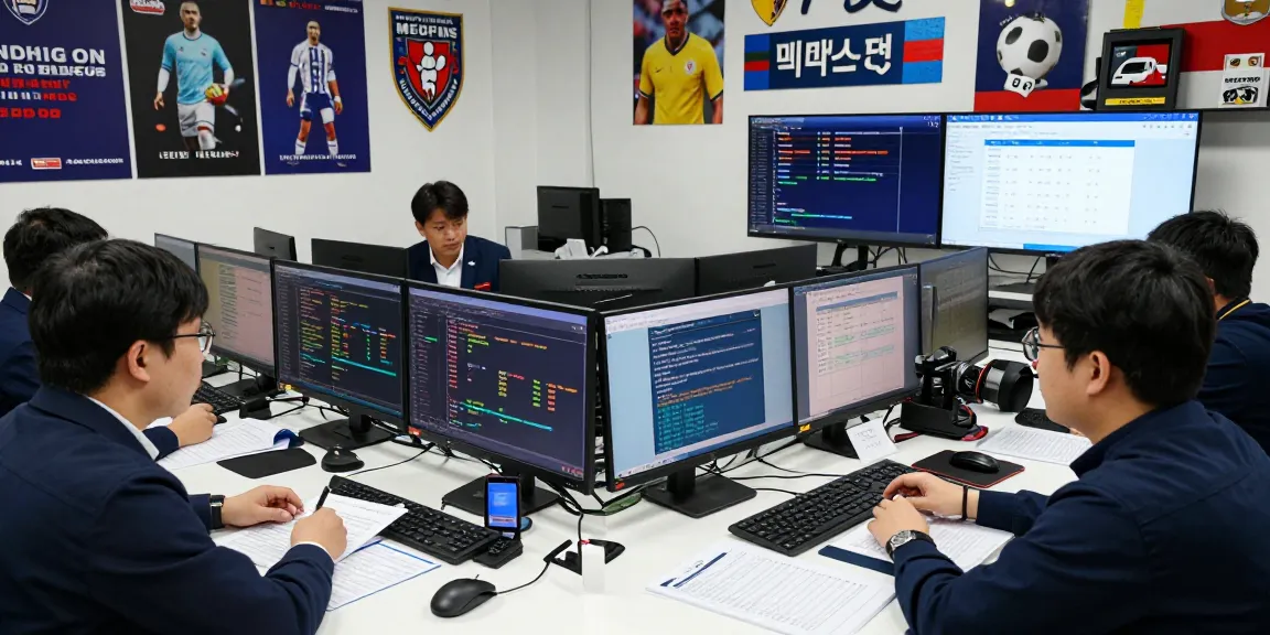 토토사이트 검증 먹튀스팟 analysis in a dynamic office environment with sports betting professionals reviewing data.