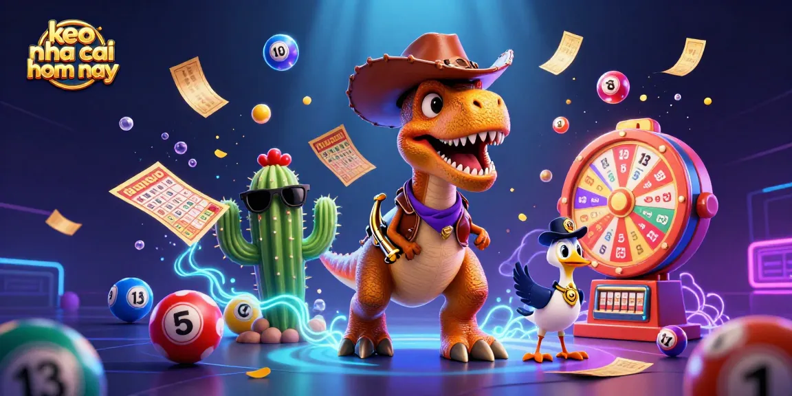 Engage with keo nha cai hom nay through an exciting 3D cartoon casino scene featuring a T-Rex, cactus, and roadrunner.