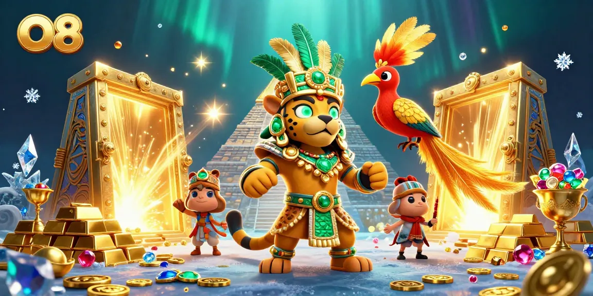 O8 harnesses exciting jackpot wins in a vibrant 3D casino scene with treasures and action.