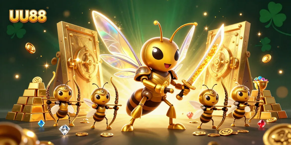 Experience thrilling gameplay with UU88, featuring an adventurous casino scene with shimmering treasures.