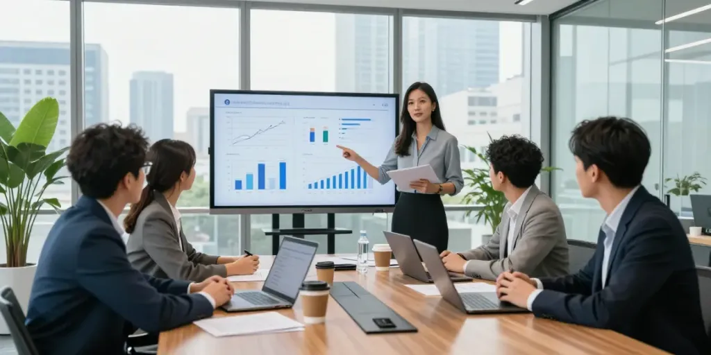 Team collaboration illustrating why not look here at a corporate meeting.