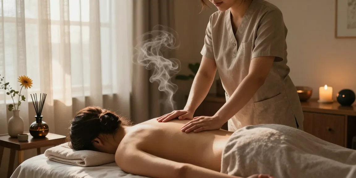 Relaxing 광명출장안마 experience with therapist in tranquil massage room.