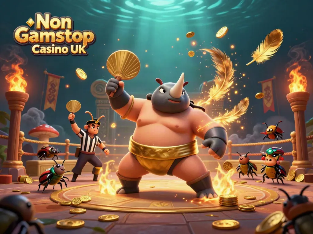Engaging scene featuring Non Gamstop Casino UK with vibrant beetle characters and flying coins