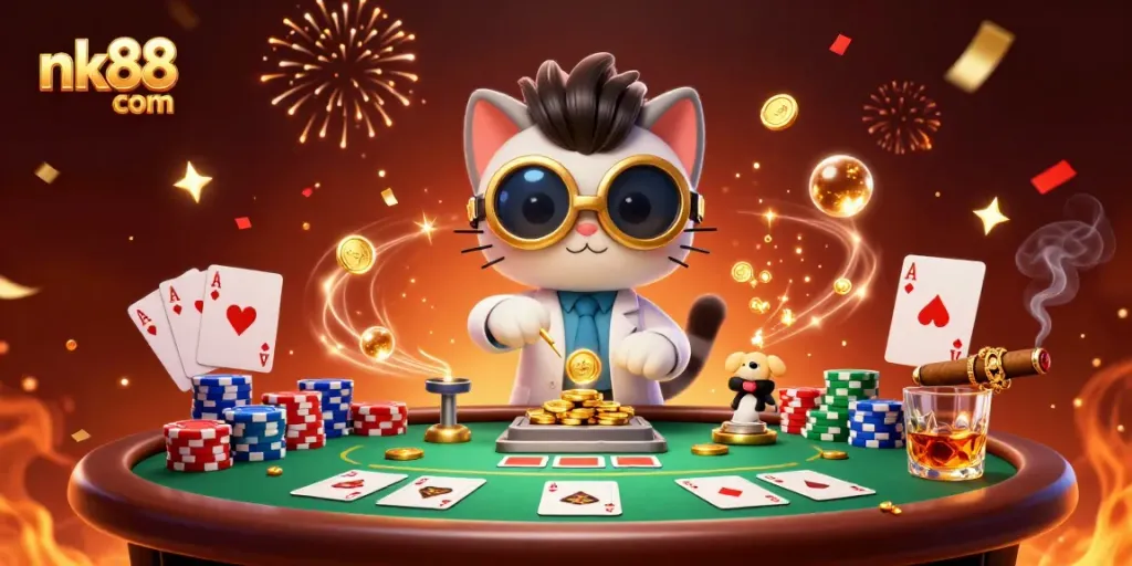 Engage with nk88 com players at a vibrant casino scene filled with poker action and excitement.