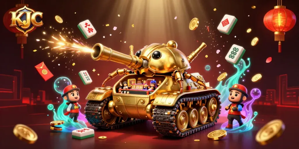 Engage in vibrant casino action with KJC in an imaginative world featuring a golden beetle tank.