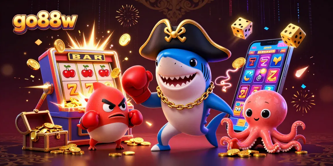 Join the fun at go88w with this dynamic casino scene featuring playful sea creatures amidst jackpot excitement.