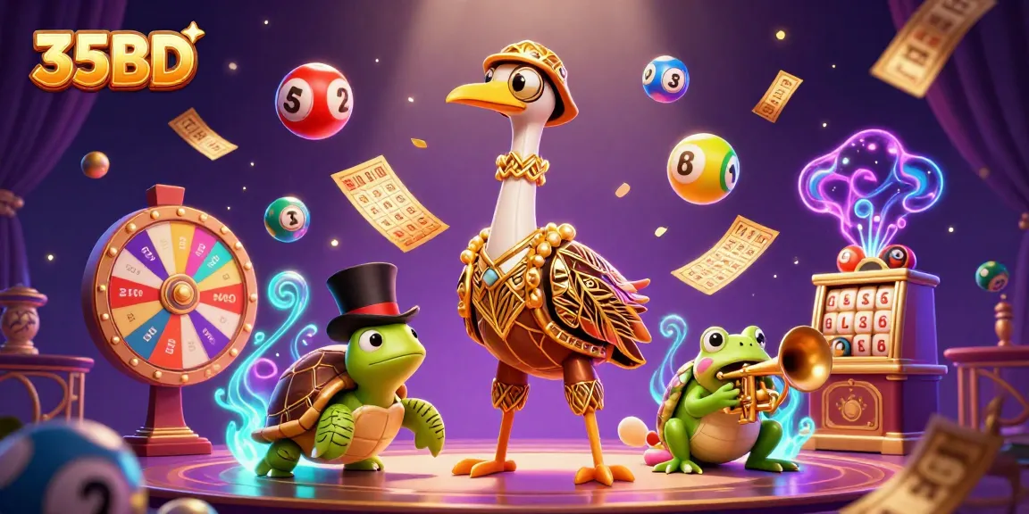 Experience the excitement of 35BD with vibrant lottery elements and animated characters in a lively casino scene.