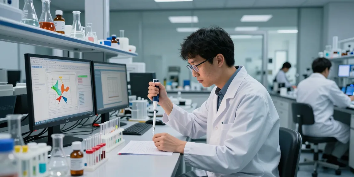 Koi Aminos research peptides showcased in a vibrant lab with scientists engaged in advanced studies, emphasizing innovation and scientific exploration.