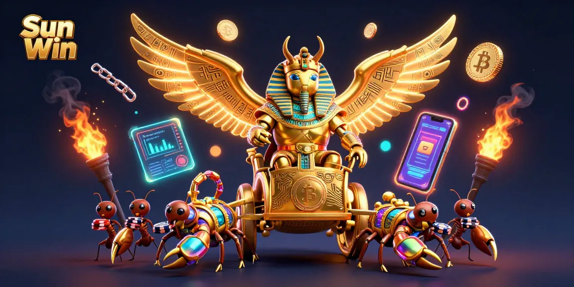 Engage in thrilling gameplay at Sun Win, featuring a golden scarab beetle and shining crypto elements.