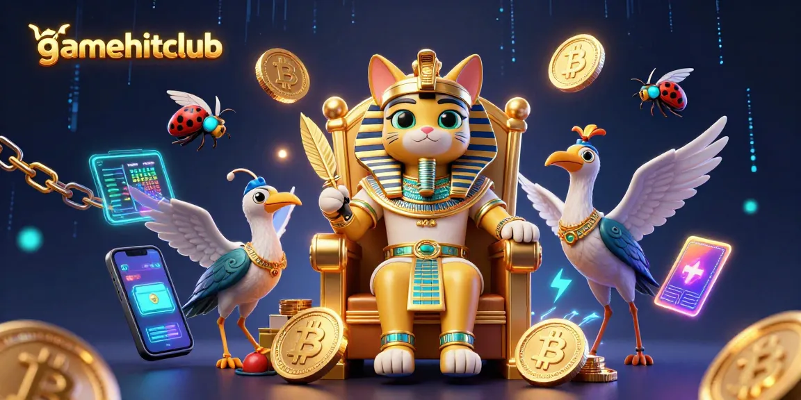 Engage with gamehitclub’s vibrant casino experience, featuring Egyptian pharaoh cats and crypto elements.